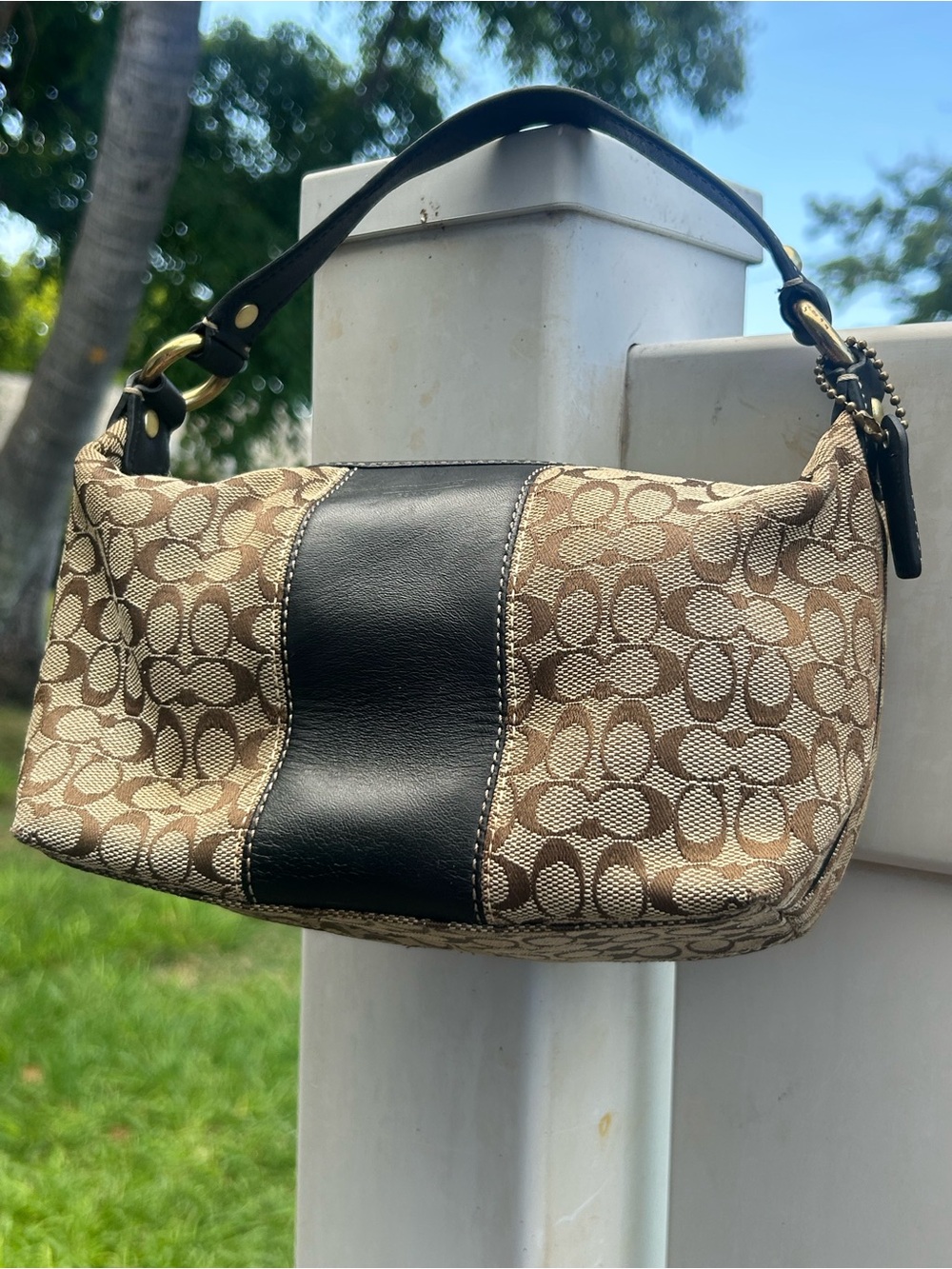 Coach Signature Canvas y2k smal CC Black Leather Trim